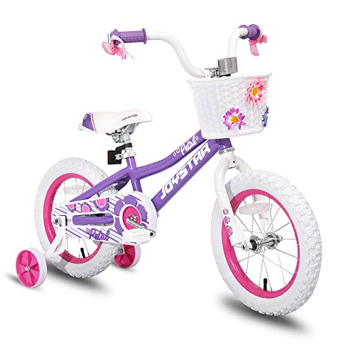 JOYSTAR 14 inch Kids Bike for 3 4 5 Years Girls, Child Bicycle with Training Wheels & Basket & Streamer, Purple Toddler Cycle