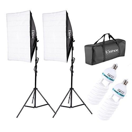 Kshioe Photography Softbox Lighting Kit Continuous Lighting System Photo Equipment Soft Studio Light with Light Stands and Convenient Carry Bag (with 2 softbox Light)