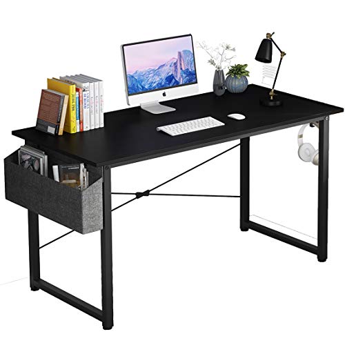 Home Office Computer Desk with Storage Bag and Iron Hook Study Writing Desk for Students Modern Style Laptop Table Workstation for SOHO (55', Black)