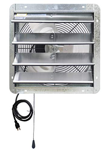 Iliving 16' Wall Mounted Shutter Exhaust Thermostat Control-3 Speeds Vent Fan for Home Attic, Shed, or Garage Ventilation, 1200 CFM, 1800 SQF Coverage Area, Variable, Silver