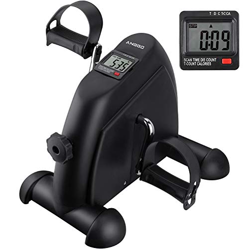 Pedal Exerciser, ANGGO Mini Exercise Bike for Arm/Leg Workout, Exercise Peddler Portable with LCD Display (Includes Non-Slip Pads and Straps)