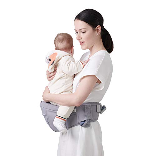 SUNVENO Baby Hipseat Carrier, Ergonomic Reduce Waist Hip Seat for Mom, Lightweight Certified Fabrics Soft Carrier for Newborns, Toddlers, Children, 6-48 lbs, Grey