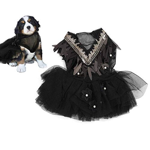 Petea Flower Dog Dress Black Sequin Tassel Tutu Skirt Vest Apparel Cute Puppy Party Costumes Princess Dress Birthday Pet Clothes for Dogs and Cats (S)