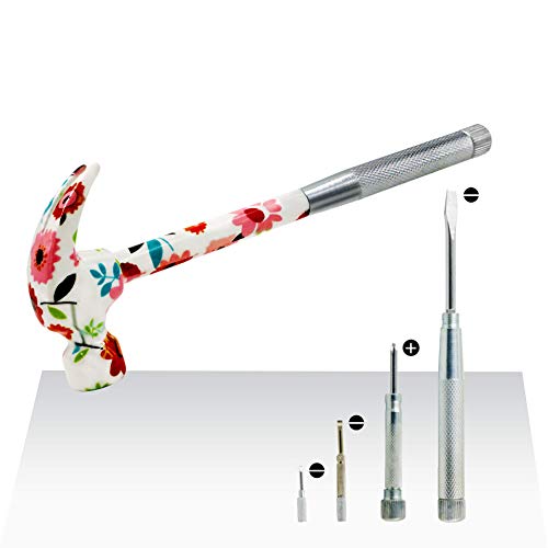 GS Tools 6 In 1 Claw Hammer and Screwdriver Multi-Tool with Floral Print, Garden Tool with Slotted 2, 3, 4.5, PH 1, Tack Puller and Hammer Best Gift for Women and Children