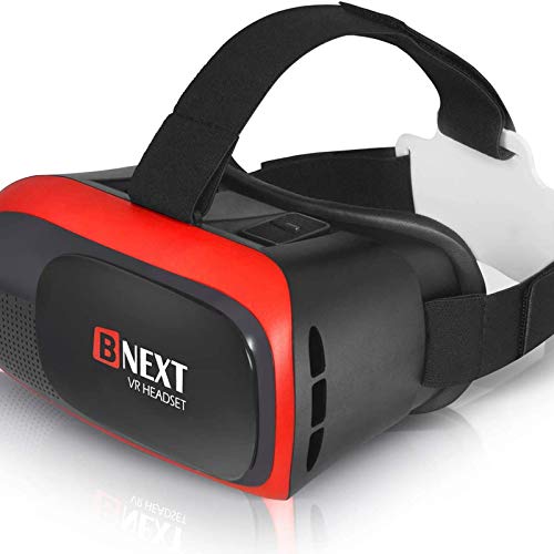 BNEXT VR Headset Compatible with iPhone & Android Phone - Universal Virtual Reality Goggles - Play Your Best Mobile Games 360 Movies with Soft & Comfortable New 3D VR Glasses | Red | w/Eye Protection