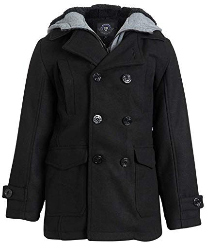 Urban Republic Boys' Wool Blend Hooded Peacoat with Faux-Fur Lining and Pockets