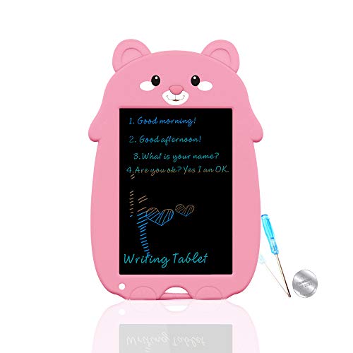 VNVDFLM 8.5 inch Colorful Bear Electronic Drawing Pad for Kids, Portable Reusable Erasable ewriter, Elder Message Board,6-10 Years Old Boys for Digital Handwriting Pad Doodle Board for School(Pink-XX)