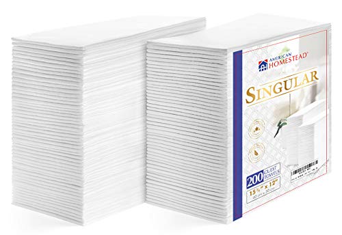 AMERICAN HOMESTEAD Disposable Hand Towels for Bathroom-Paper Guest Napkins -White Linen-Like Bulk Multifold Wipes-Hygienic Solution For Wedding Reception or Dinner Party (Pack of 200, Smooth)