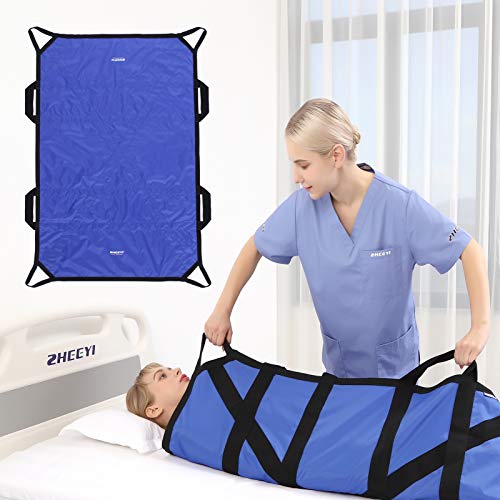 ZHEEYI Multipurpose 43' x 36' Positioning Bed Pad with Reinforced Handles - Reusable & Washable Patient Sheet for Turning, Lifting & Repositioning - Double-Sided Nylon Fabric, Blue