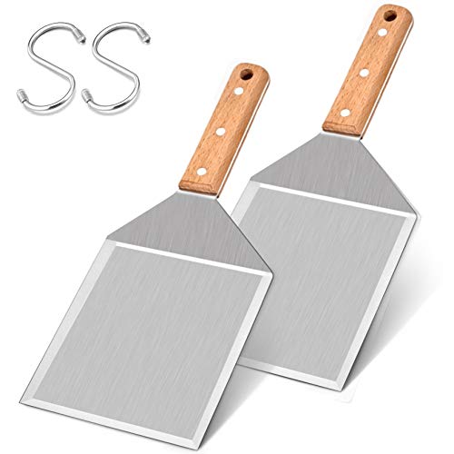 Leonyo Metal Spatula Set of 2, Stainless Steel Griddle Hamburger Spatula, as Barbecue Turner Grilling BBQ Griddle Accessories, Triple Rivets & 2 x S Hook, Heavy Duty & Easy Press, Smash Burgers