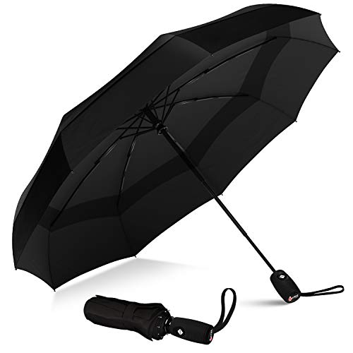 Repel Umbrella Windproof Double Vented Travel Umbrella with Teflon Coating (Black)