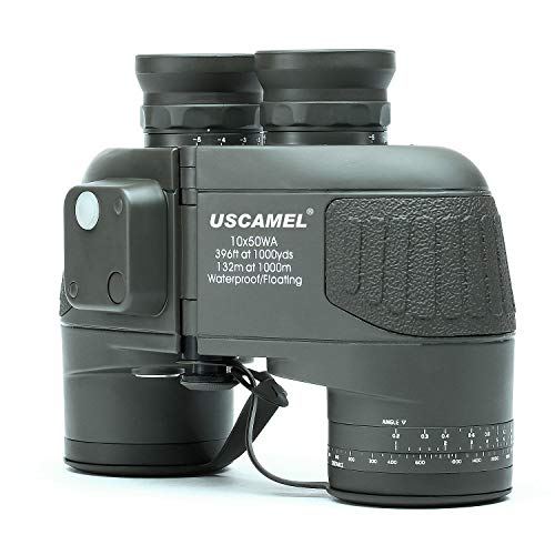 USCAMEL 10X50 Marine Binoculars for Adults, Waterproof Binoculars with Rangefinder Compass BAK4 Prism FMC Lens for Birdwatching Hunting Boating-Army Green