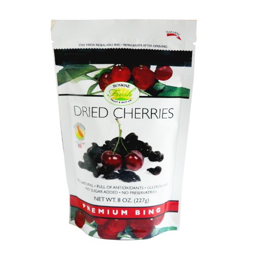 Dried Dark Sweet Cherries, 8oz bag, No Added Sugar, Sunrise Fresh Dried Fruit Co.