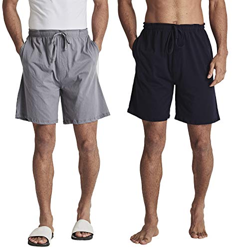 HOFISH Mens Lounge Shorts Sleep Bottoms Underwear Home Casual Shorts Sleepwear Pajama Shorts 2 Pack Navy Grey M