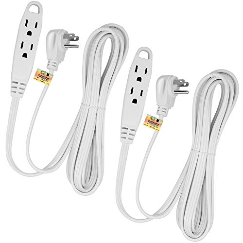 Kasonic 12-Feet 3 Outlet Extension Cord 2 Pack - Triple Wire Grounded Multi Outlet; UL Listed 16/3 SPT-3; 13 Amp - 125V - 1625 Watts (White)