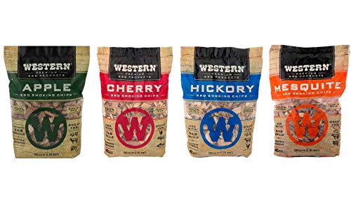 Western BBQ Smoking Wood Chips Variety Pack Bundle (4)- Apple, Mesquite, Hickory, and Cherry Flavors