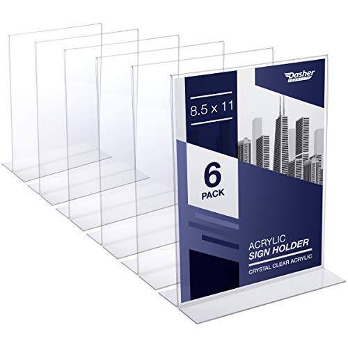 Acrylic Sign Holder 8.5 x 11 - Acrylic T Shape Table Top Display Stand, Double Sided, Bottom Load, Portrait Style Menu Ad Frame. Perfect for Restaurants, Promotions, Photo Frames, Classroom (6 Pack)