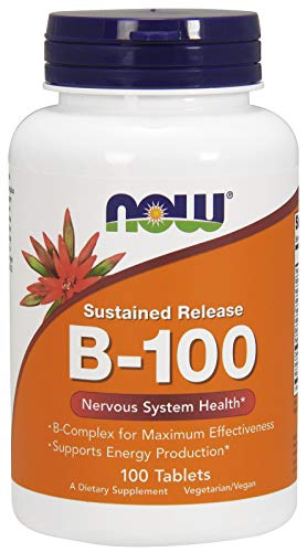 NOW Supplements, Vitamin B-100, Sustained Release, Energy Production*, Nervous System Health*, 100 Tablets