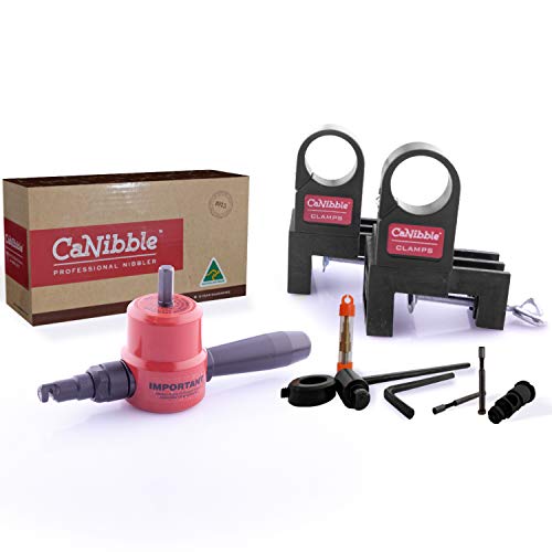 CaNibble Professional Nibbler Bundle - Made in Australia, Two Bench Mounting Clamps, Replacement Punches, Replacement Die Plus Free Straight and Circle Cutting Attachment