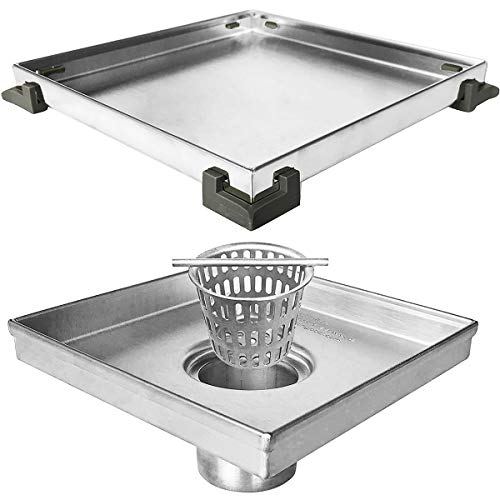 Neodrain Square Shower Drain with Removable Tile insert Grate, 6-Inch, Brushed 304 Stainless Steel, With WATERMARK&CUPC Certified, Includes Hair Strainer