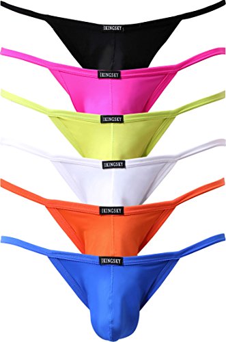 iKingsky Men's Pouch Thong Underwear Sexy Low Rise Bulge Underwear (Small, 6 Pack)