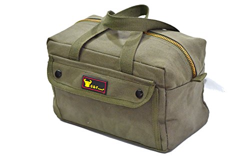 Government Issued Style Mechanics Heavy Duty Tool Bag with Brass zipper and side pockets, tool bag for cars, drill, garden, and electrician. Olive Green