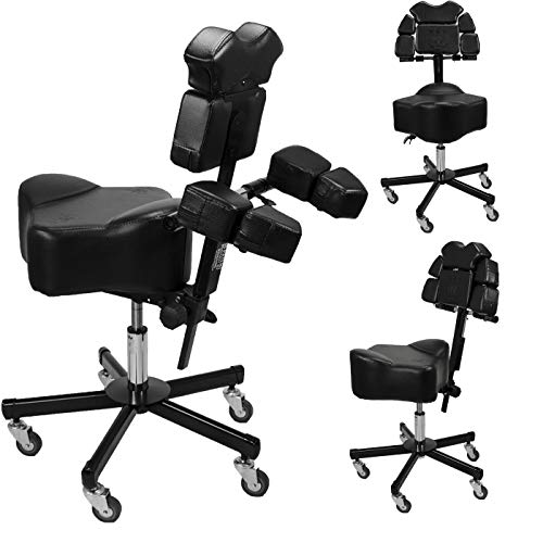 InkBed Patented Adjustable Ergonomic Chair Stool Chest Back Rest Support Tattoo Studio Equipment (Black)