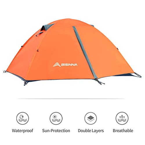 BISINNA 2 Person Camping Tent Lightweight Backpacking Tent Waterproof Windproof Two Doors Easy Setup Double Layer Outdoor Tent for Camping Beach Hunting Hiking Mountaineering Travel