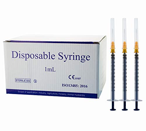 100Pack-1ml/cc Syringe with 25Ga Needle,Disposable Syringes with Needles(100Pcs-1cc)
