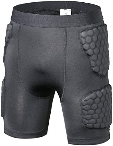 TUOY Padded Compression Shorts, Padded Vest Rib Hip and Thigh Protector for Football Paintball Basketball Ice Skating Rugby Soccer Hockey and All Other Contact Sports (Black Shorts, 3XL)