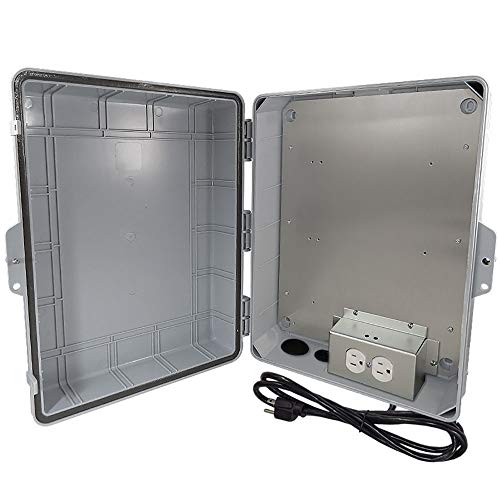 Altelix NEMA Enclosure 17x14x6 (11.5' x 9' x 4.5' Inside Space) Polycarbonate + ABS Weatherproof with Aluminum Equipment Mounting Plate, Pre-Wired 120 VAC Outlets, 5 Foot Power Cord