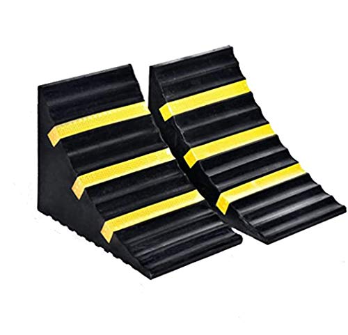 2 Pack Heavy Duty Large Solid Rubber Wheel Chocks for Travel Trailer Hauler Truck Fire Truck Commercial Vehicle RV with Reflective Tapes 13.4' x 6' x 7.3' Black and Yellow