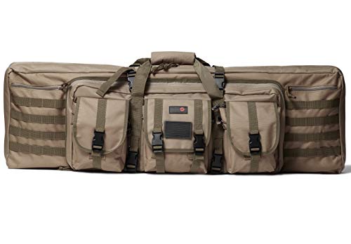 Double Rifle Bag | 2 Rifles + 2 Pistols Tuckable Backpack Straps | COMBAT VETERAN OWNED COMPANY | Waterproof Padded Lockable Carbine or Long Gun Case (Flat Dark Earth Tan, 42' x 12' Double Rifle Case)