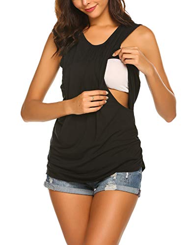 Ekouaer Maternity Nursing Tank Top Women Maternity Tops Nursing for Breastfeeding Black L