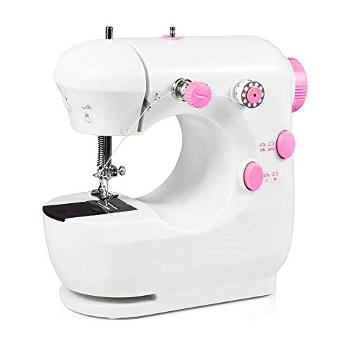 Mini Sewing Machine Portable Household Beginner Tailors Free-Arm Crafting Mending Machine with Lamp and Thread Cutter High Low Speeds Hand-operation and Foot Pedal