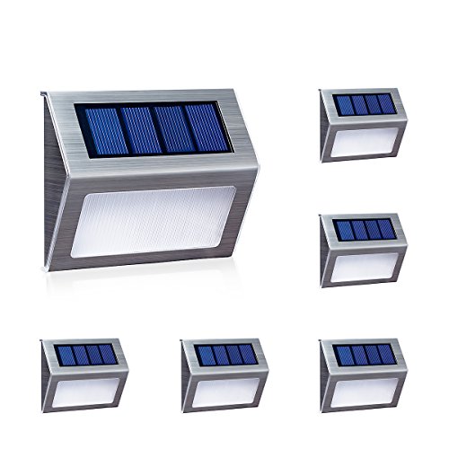 [Warm Light] Solar Lights for Steps Decks Pathway Yard Stairs Fences, LED lamp, Outdoor Waterproof, 6 Pack