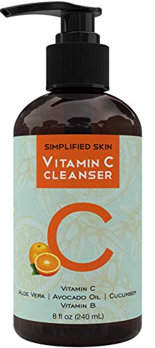 Vitamin C Facial Cleanser (8 oz) Gel for Daily Anti-Aging & Acne Treatment. Clear Pores on Oily, Dry & Sensitive Skin. Best Natural Makeup Removing Face Wash by Simplified Skin