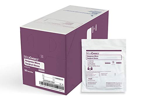 MediChoice Micro Surgical Glove, Synthetic Neoprene, 5.9 mil Thick, Powder Free, Sterile, 7.5 Medium, Cream, 1314SGL85075 (Box of 50 Pairs - 100 Total)