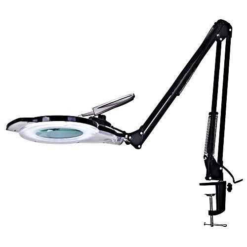 LED Magnifying Lamp with Clamp, Addie 1,200 Lumens Dimmable Super Bright Daylight 5-Diopter Magnifying Glass with Light, Adjustable Swivel Arm Magnifier lamp for Desk Table Craft or Workbench-Black