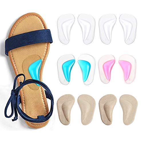 Gel Arch Support Cushions for Men & Women, Shoe Insoles for Flat Feet, Reusable Arch Inserts for Plantar Fasciitis, Adhesive Arch Pad for Relieve Pressure and Feet Pain- 6 Pairs