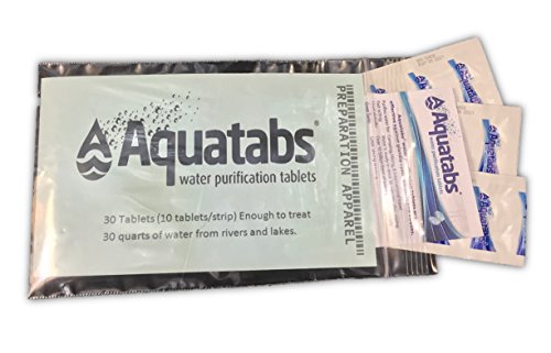 Aquatabs Water Purification Tablets for Camping and Emergency Preparedness, Bagged 30-Pack