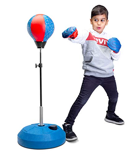 Tech Tools Punching Bag Reflex Boxing Bag with Stand, Height Adjustable - Freestanding Punching Ball Speed Bag - Great for MMA Training, Stress Relief & Fitness (Kids)