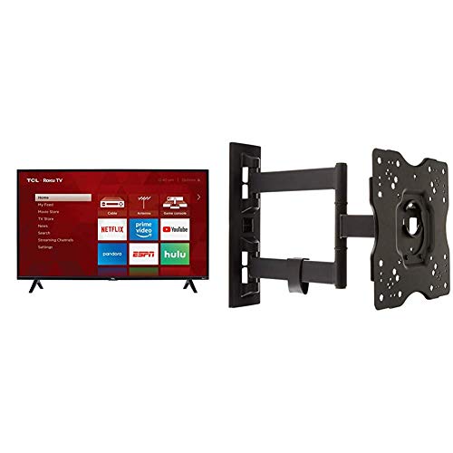TCL 40S325 40 Inch 1080p Smart LED Roku TV (2019) & AmazonBasics Heavy-Duty, Full Motion Articulating TV Wall Mount for 22-inch to 55-inch LED, LCD, Flat Screen TVs