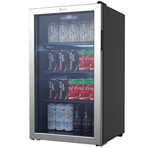 Vremi Beverage Refrigerator and Cooler - 110 to 130 Can Mini Fridge with Glass Door for Soda Beer or Wine - Small Drink Dispenser Machine for Office or Bar with Removable Shelves and Adjustable Feet