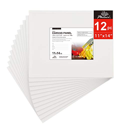 PHOENIX Artist Painting Canvas Panels - 11x14 Inch / 12 Pack - Triple Primed Cotton Canvas Boards for Oil & Acrylic Painting