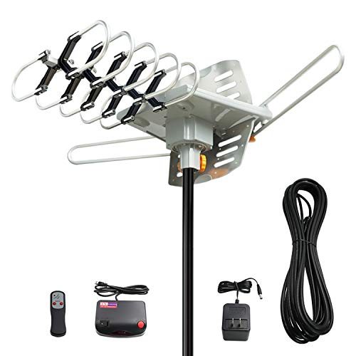 Vansky Outdoor 150 Mile Motorized 360 Degree Rotation OTA Amplified HD TV Antenna for 2 TVs UHF/VHF/1080P Channels Wireless Remote Control - 32.8' Coax Cable