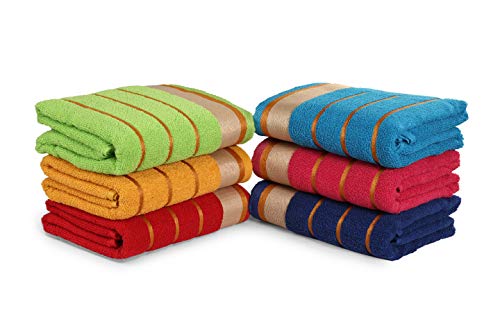 100% Cotton Bath Towels, Set of 6, Three-Line-Extra-Absorbent-Cotton, Size (27 X 54), Random Color