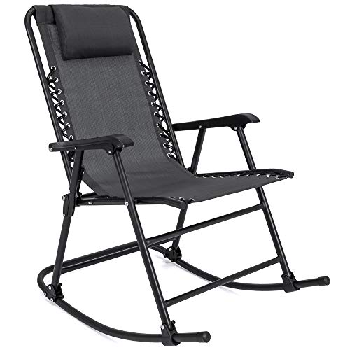 Best Choice Products Foldable Zero Gravity Rocking Mesh Patio Recliner Chair w/Headrest Pillow - Black