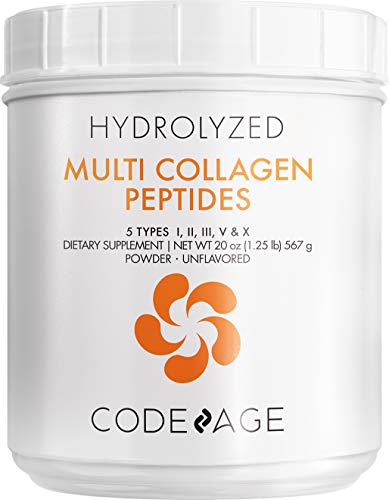 Codeage Multi Collagen Protein Powder Peptides, Hydrolyzed, Type I, II, III, V, X Grass Fed All in One Super Bone Broth and Collagen Supplement, Non-GMO, 20 Ounces