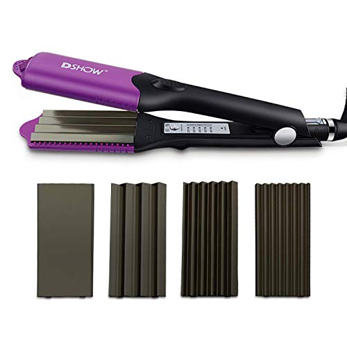 DSHOW 4 in 1 Hair Crimper Hair Waver Hair Straightener Curling Iron with 4 Interchangeable Titanium Ceramic Flat Crimping Iron Plate (PURPLE)